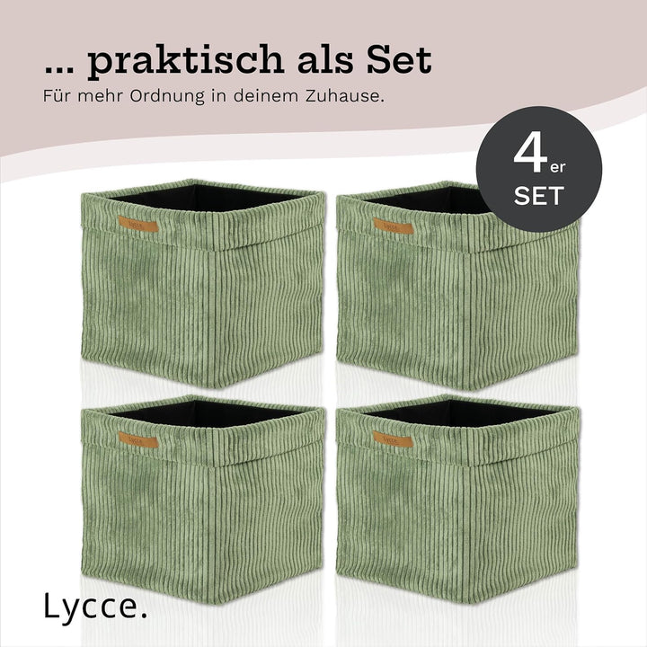 Lycce Kallax Einsatz Cordstoff Boxen 4er Set | faltbare Aufbewahrungsboxen 33 x 33 x H31 cm mit abne