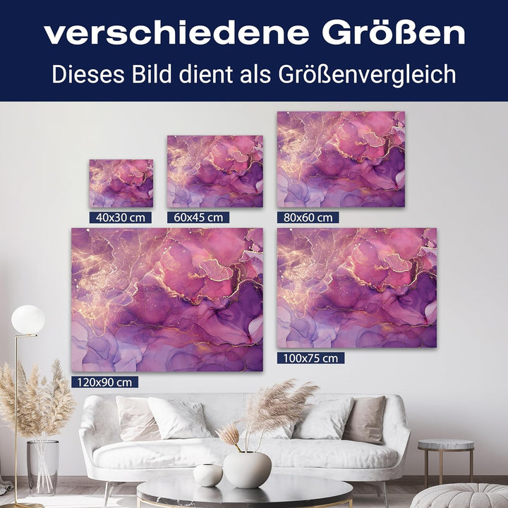 wandmotiv24 Leinwand-Bilder Natur-Steine, Grösse 60x45cm, Querformat, Lila Marmor mit Gold, Naturste