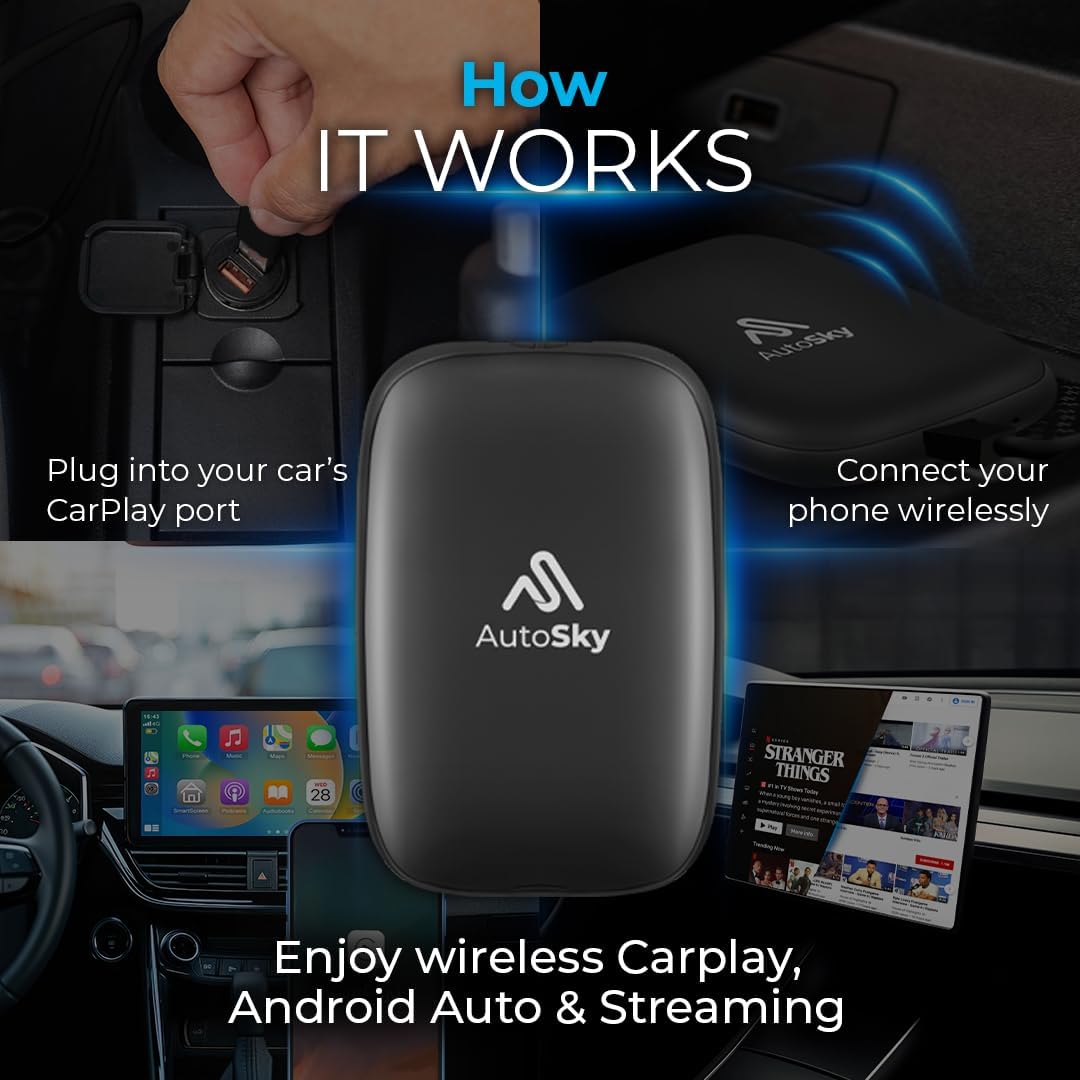 AutoSky Wireless CarPlay & Android Auto AI Box Lite – Für Fahrzeuge mit Wired CarPlay – Kabellos Car