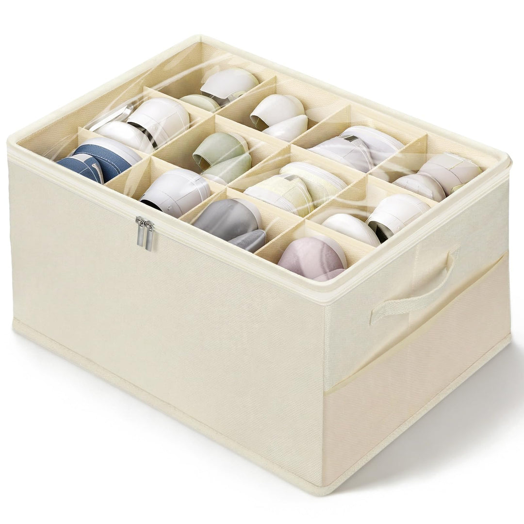 Romon Schuhorganizer, Beige, Passt 12 Paar Schuhe, Schuhbox mit Durchsichtigem Deckel und Henkeln, V