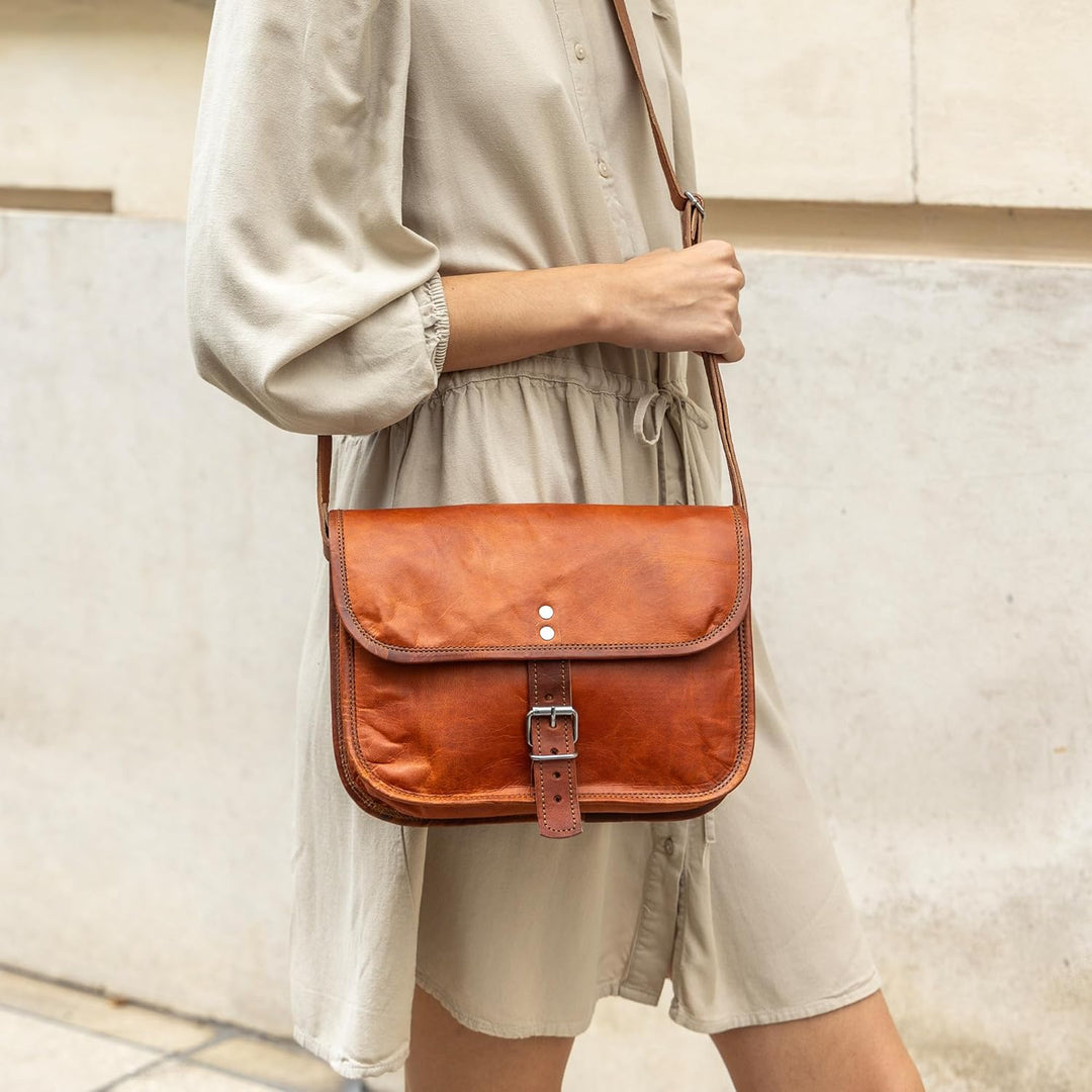 Gusti Umhängetasche Leder - Mary S Damen Handtasche Umhängetasche klein Vintage Braun Leder, Braun L