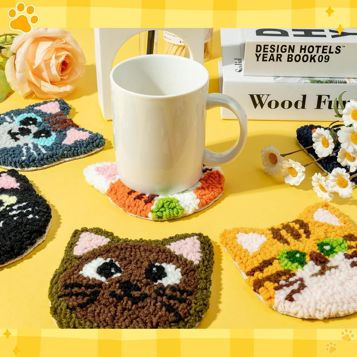 WATINC Punch Needle Untersetzer Kit Punch Needle Untersetzer Kit Katze DIY Handwerk Stickerei Kit Ea