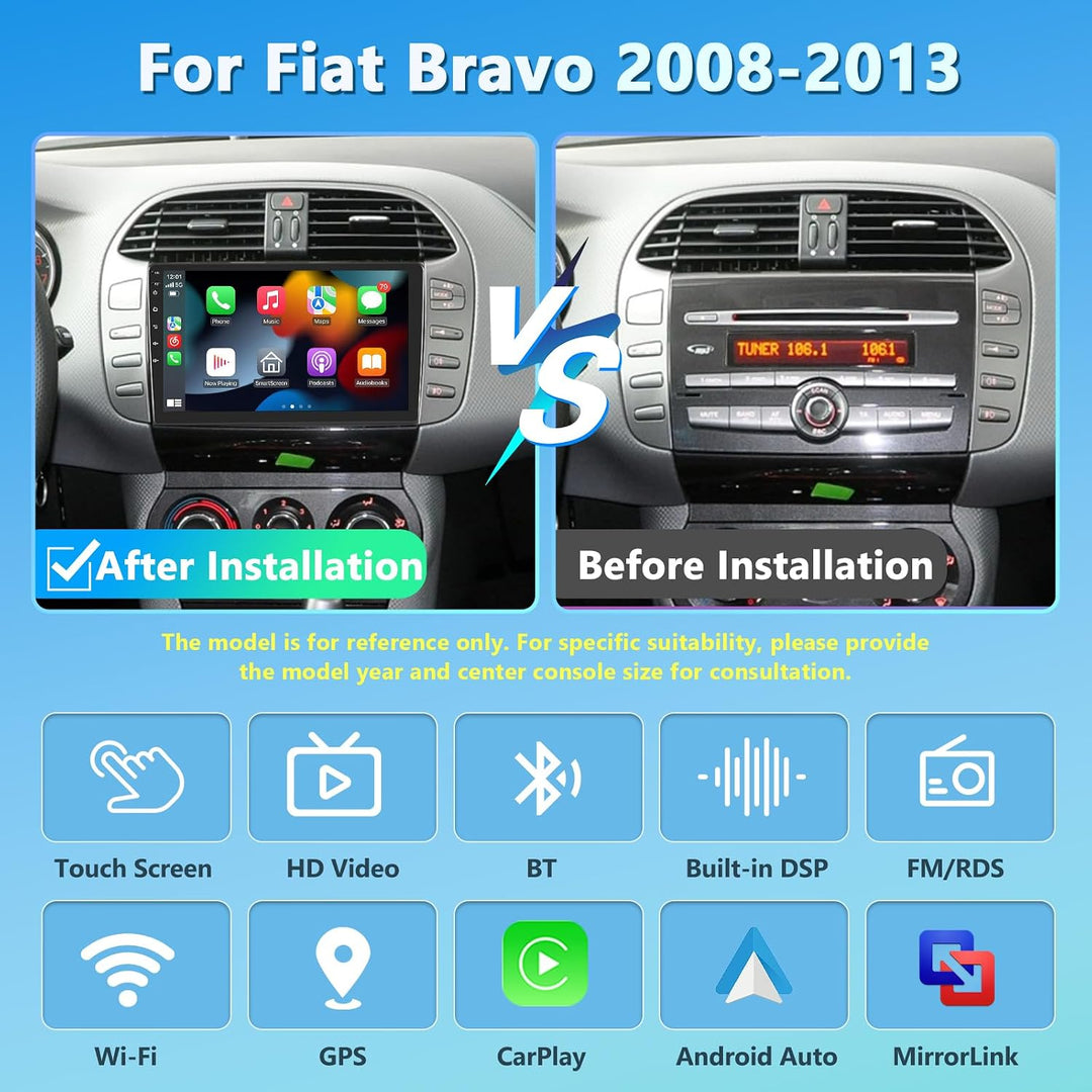 2GB+64GB 8 Core Autoradio für Fiat Bravo 2008-2013 mit Wireless Carplay Android Auto, Android Car St