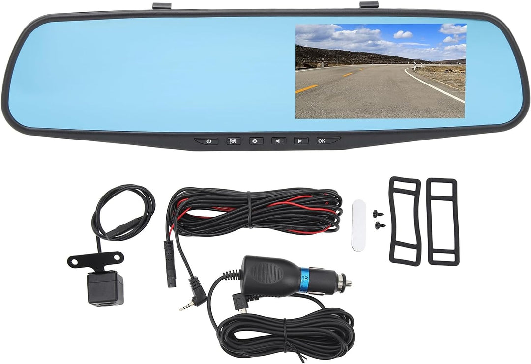 HD 1080P Doppelobjektiv-Spiegel-Dashcam, 4,3-Zoll-Anti-Glare-Parkmonitor-Rückfahrkamera (Mit 32g Spe