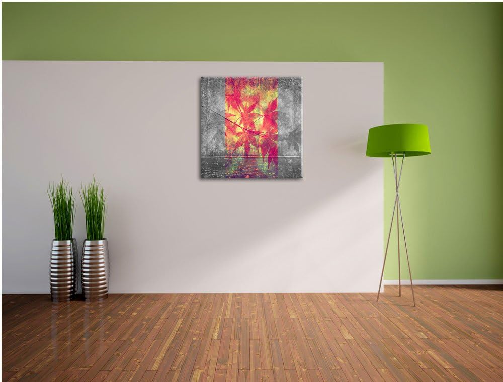 Pixxprint Pinke Ahornblätter über Wasser schwarz/weiss, Format: 70x70 auf Leinwand, 70x70