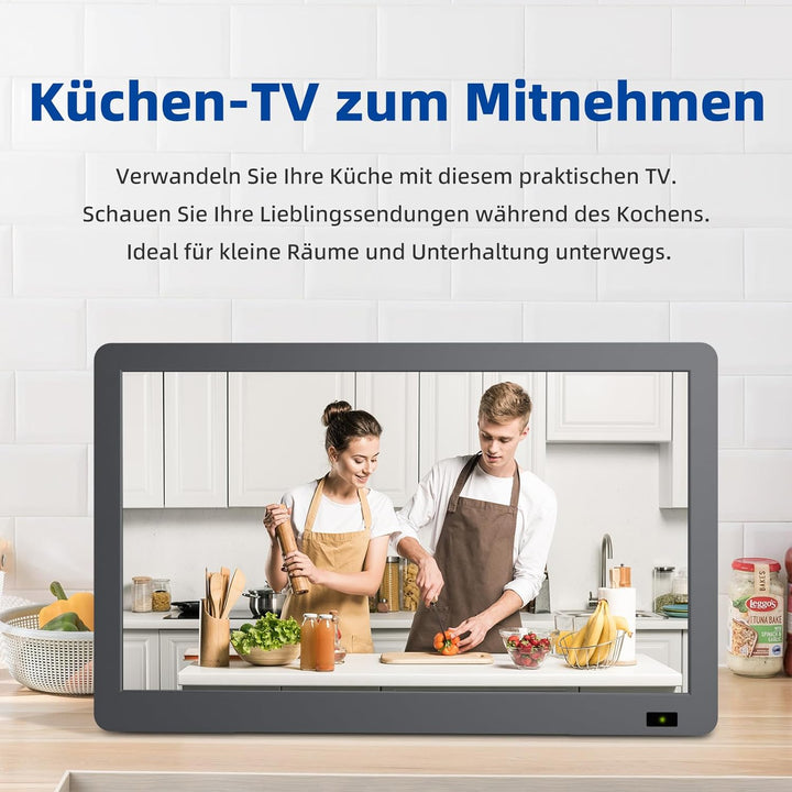 DESOBRY Tragbarer 14.3-Zoll-Fernseher mit Antenne, Kleiner tragbarer Fernseher mit DVB-T2 Tuner, Min