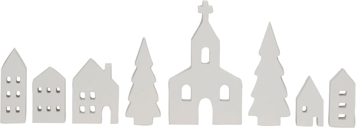Spetebo Holz Dorf zum dekorieren 8-teilig - weiss - Weihnachts Stadt Häuser Set - Holzhaus Winter De