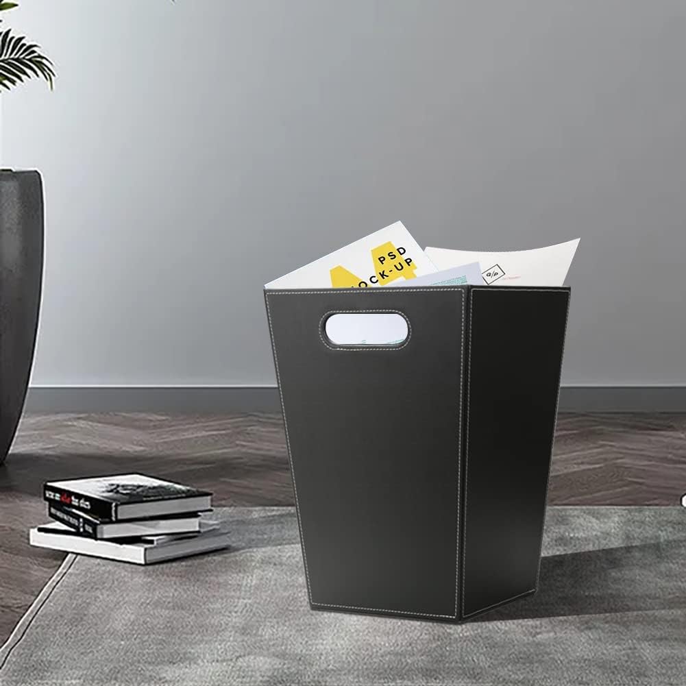 KINGFOM™ Klassisch Leder Papierkorb für Büro/Badezimmer/küche/Schlafzimmer (Platz-Schwarz), Platz-Sc