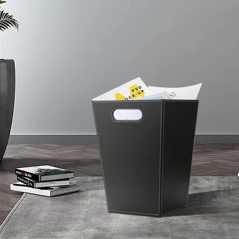 KINGFOM™ Klassisch Leder Papierkorb für Büro/Badezimmer/küche/Schlafzimmer (Platz-Schwarz), Platz-Sc