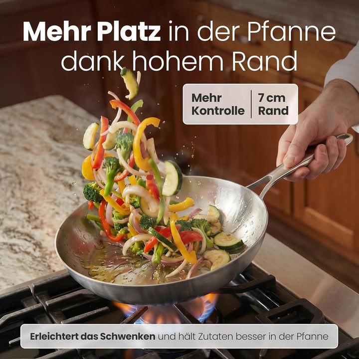 Batoris Edelstahlpfanne Unbeschichtet - Induktion - Profi Bratpfanne 28cm - Perfekt als Steakpfanne