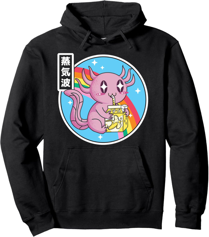 Axolotl Trinkbananenmilch Japan Kawaii Otaku Vaporwave Pullover Hoodie