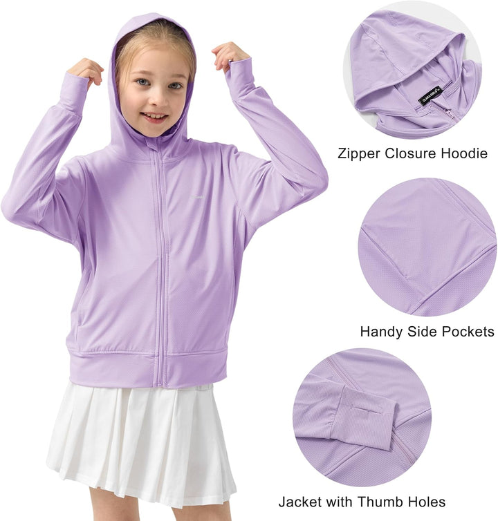 Rolanko Mädchen Sommerjacke mit Daumenlöchern Langarm Sonnenschutz Schnell Trocknend Reissverschluss