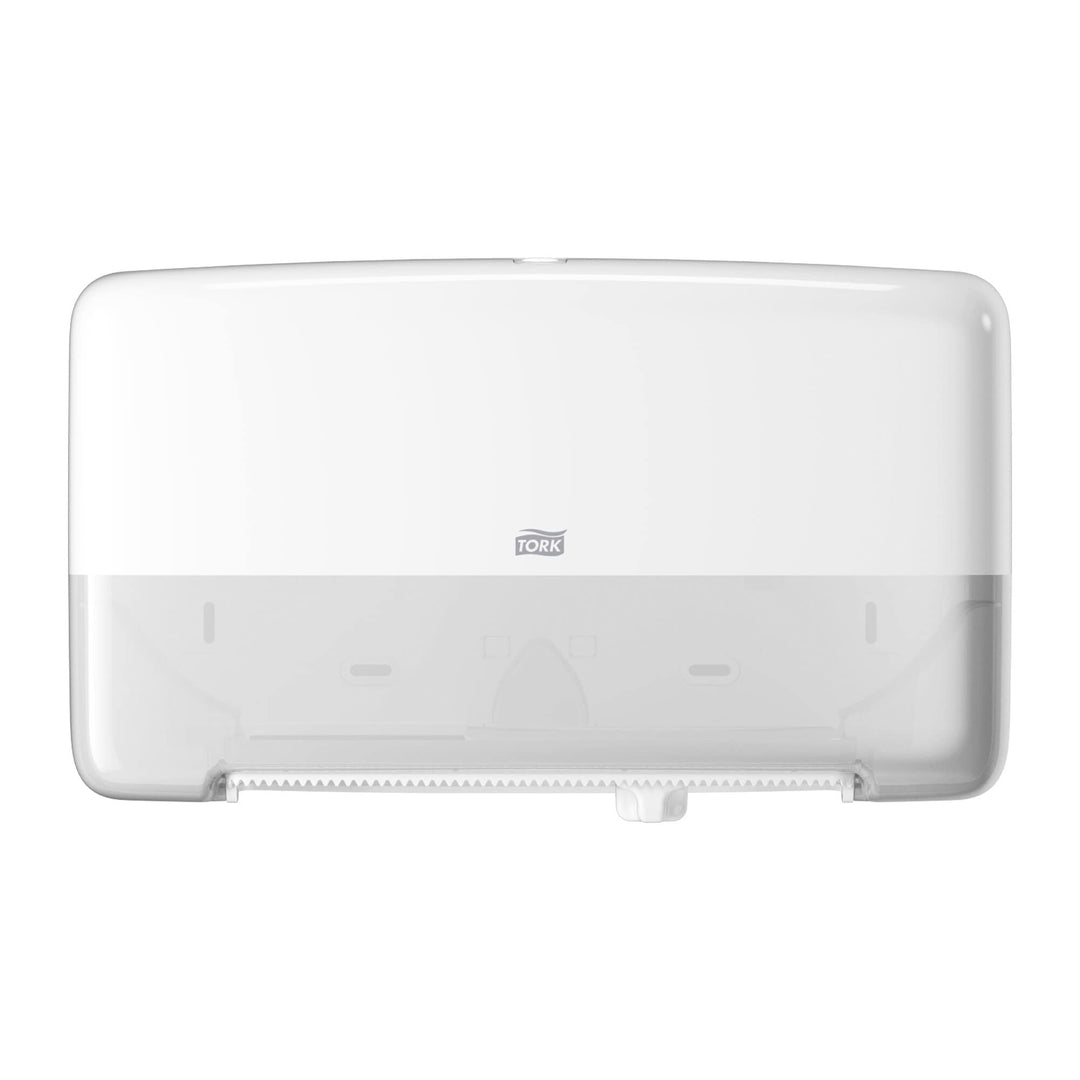 Tork 555500 Doppelrollenspender für Mini Jumbo Toilettenpapier T2 in Weiss / Hygienischer Toilettenp