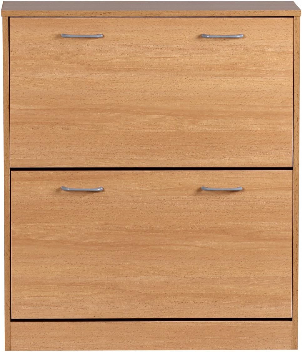 Wohnling Schuhkipper Kiel Buche matt 2 Fächer 75 x 87 x 24 cm | Design Holz-Schuhschrank zum klappen