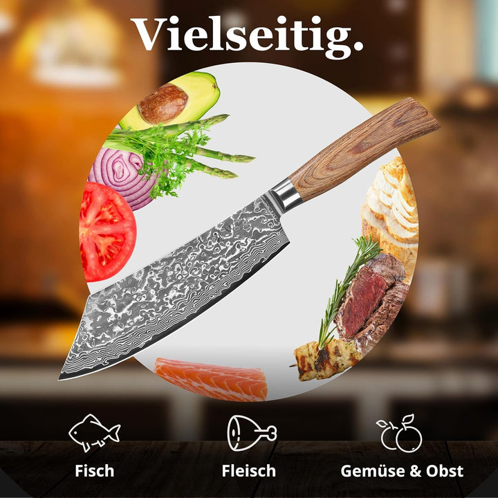 Wakoli EDIB Pro Premium BBQ- und Blockmesser mit 20 cm Klinge gefertigt aus 67 Lagen echtem Damastst