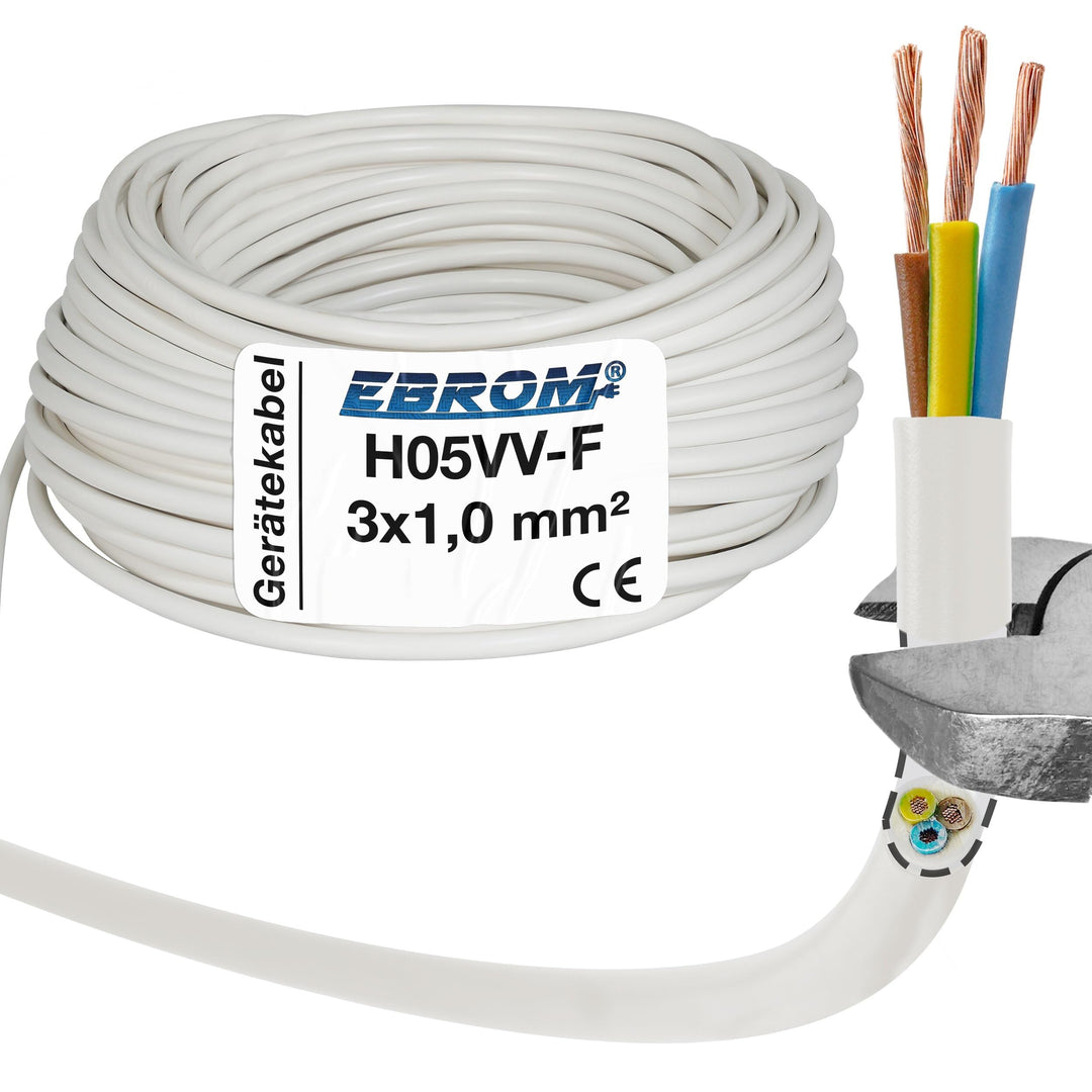 Schlauchleitung H05VV-F 3G1 mm² - 3x1 mm² - weiss - 10 m und 25 Meter 25m, 25m