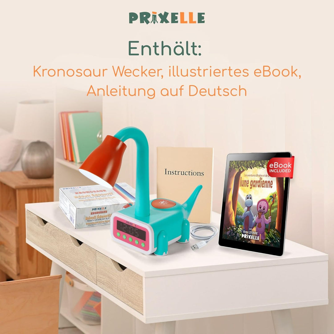 Kronosaur Wecker Kinder Dinosaurier 3 in 1 mit Nachtlicht und Mondwächter, Schönes Designobjekt das