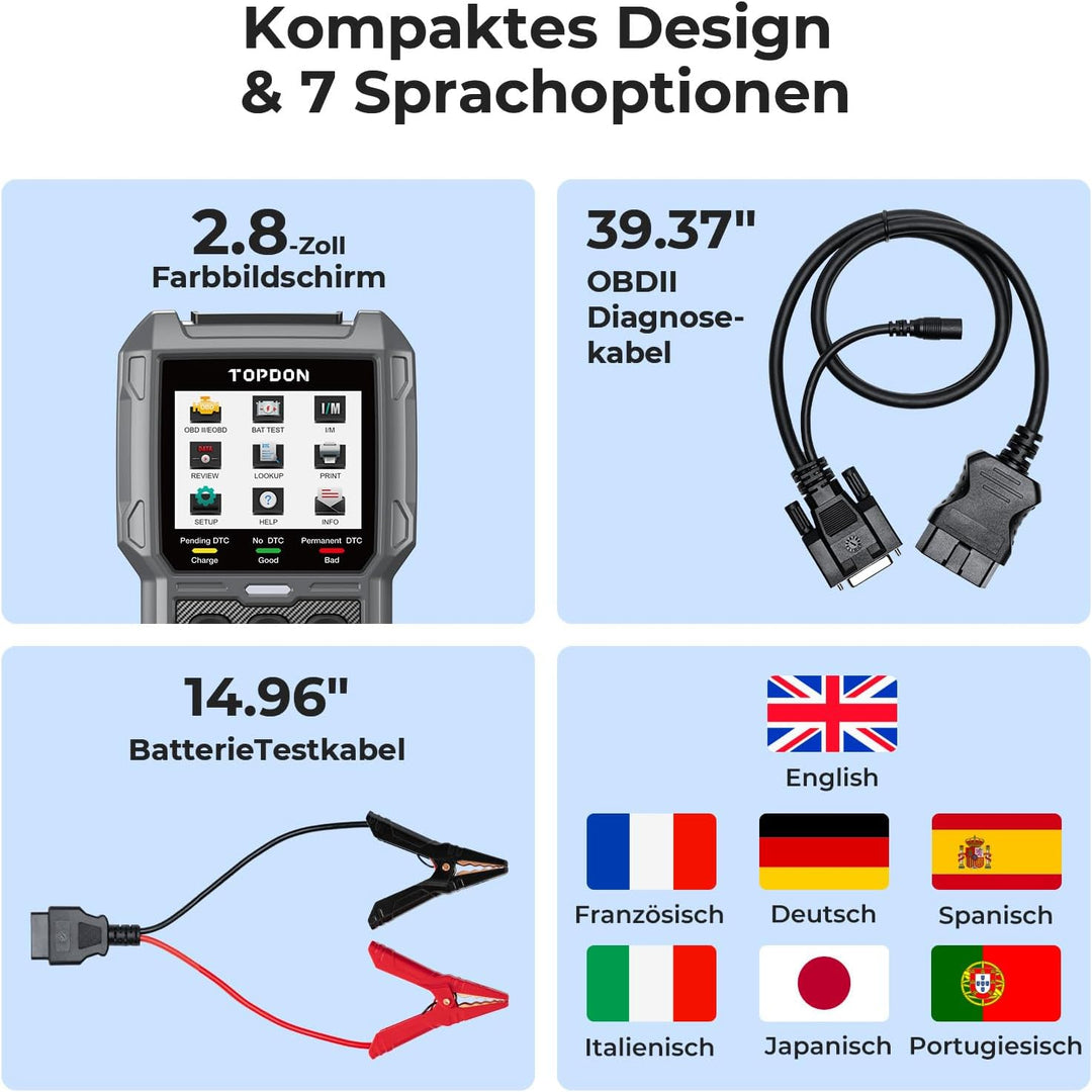 TOPDON ArtiLink500B OBD2 Diagnosegerät Auto und Batterietester 2-in-1, Universal KFZ-Fehlercode-Lese