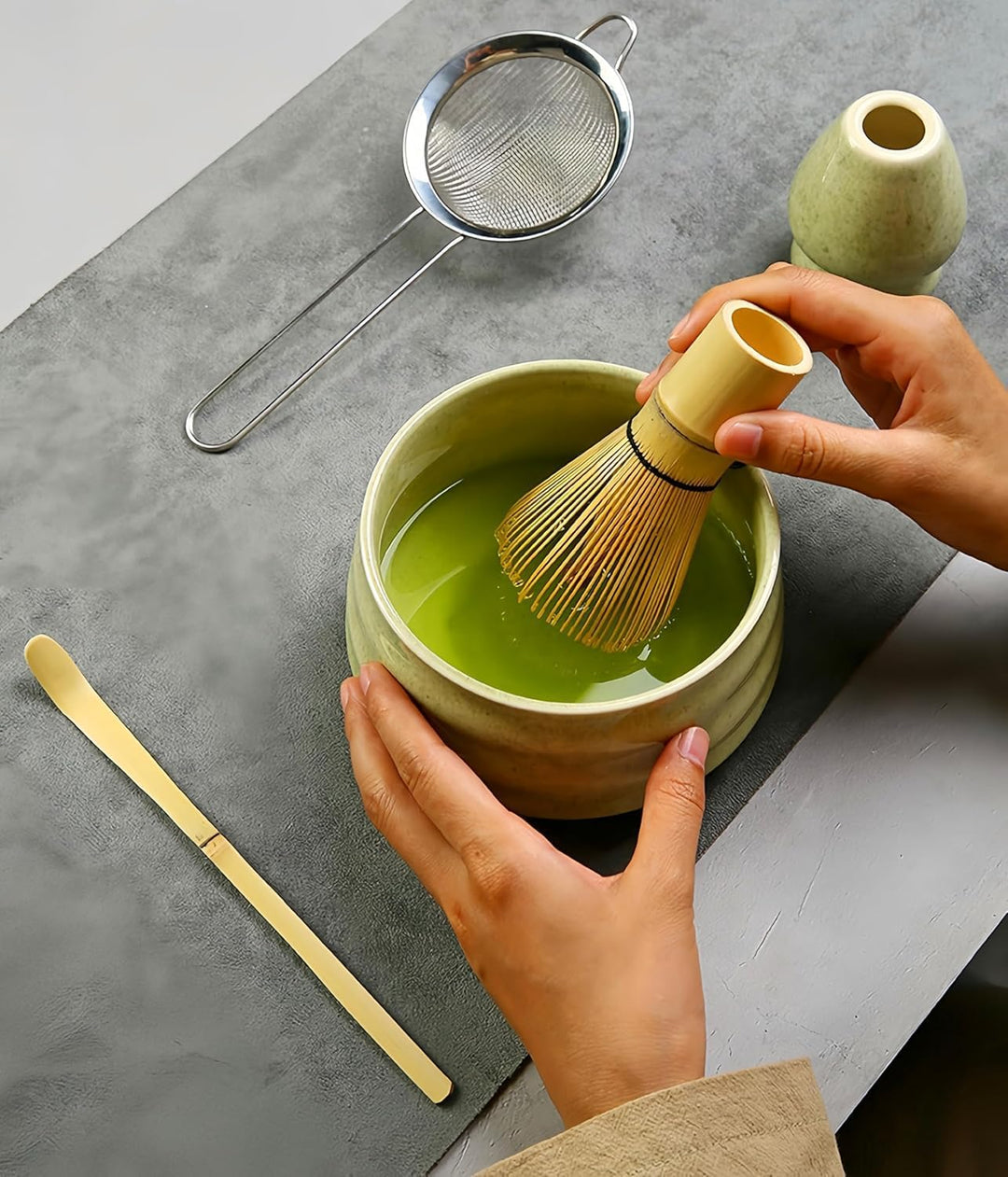Generisch Traditionelles Japanisches Matcha-Tee-Zeremonie-Set, 5-teilig mit Schale, Halter und Sieb,