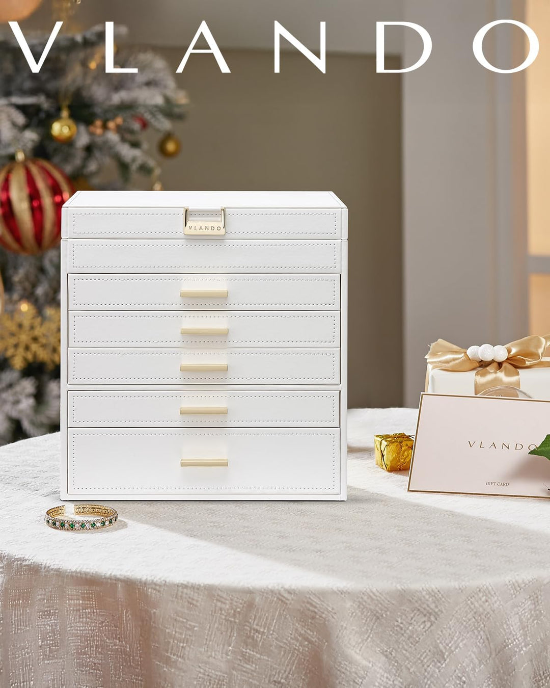 Vlando Schmuckkasten Schmuckschatulle Schmuckkästchen-Gross Schmuckbox-Damen, mit 6 Ebenen Schublade