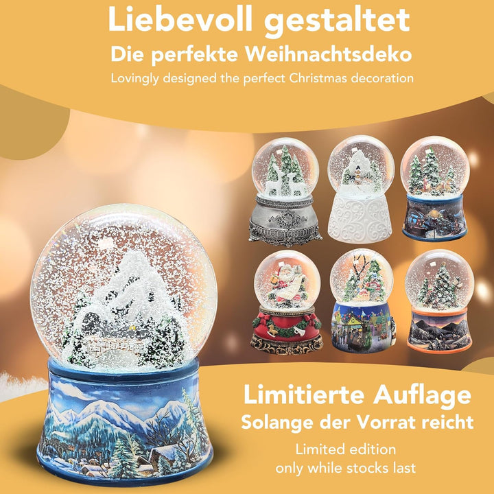 Schneekugel Weihnachten Spieluhr (Hellblau Winterlandschaft), Hellblau Winterlandschaft