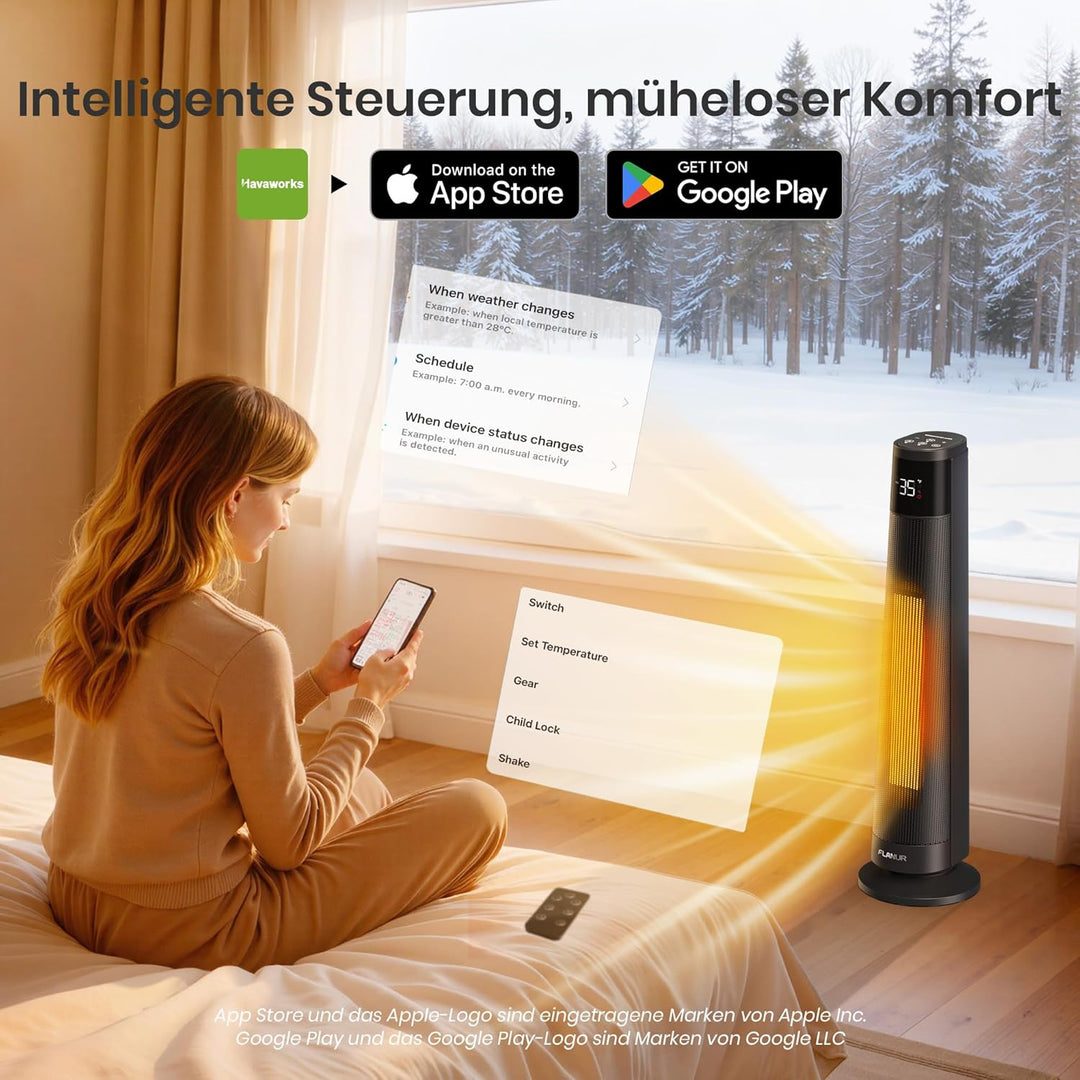 Heizlüfter Energiesparend, 2000W PTC Keramik Heizlüfter, 36dB Leise, Thermostat, 70° Oszillation, 12