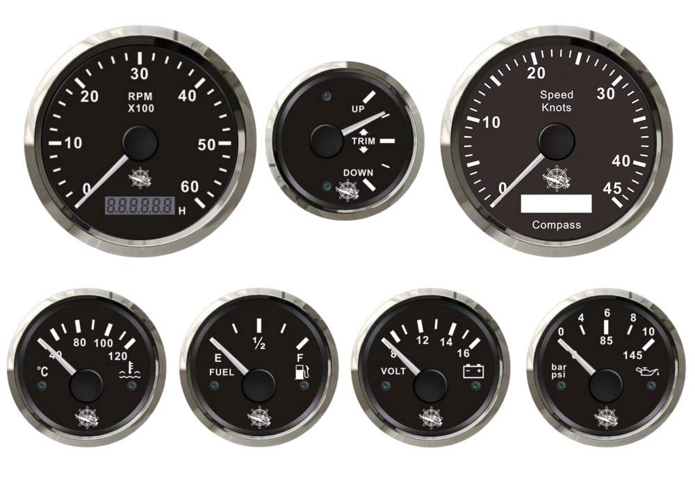 Saarwebstore 7er Instrumentensatz schwarz mit Chrome GPS digital Mercruiser/Volvo Penta Alpah One Br