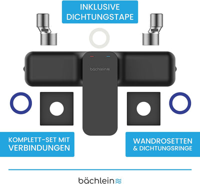 Bächlein Duscharmatur Leonte in Kantigem Design – Mischbatterie Komplettset inkl. allem Zubehör – Ei