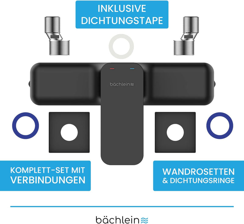 Bächlein Duscharmatur Leonte in Kantigem Design – Mischbatterie Komplettset inkl. allem Zubehör – Ei