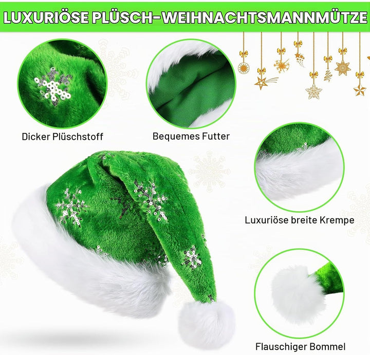 Weihnachtsmütze für Erwachsene, Deluxe Velours Nikolausmütze mit Soft Liner, Plüschkrempe Weihnachts