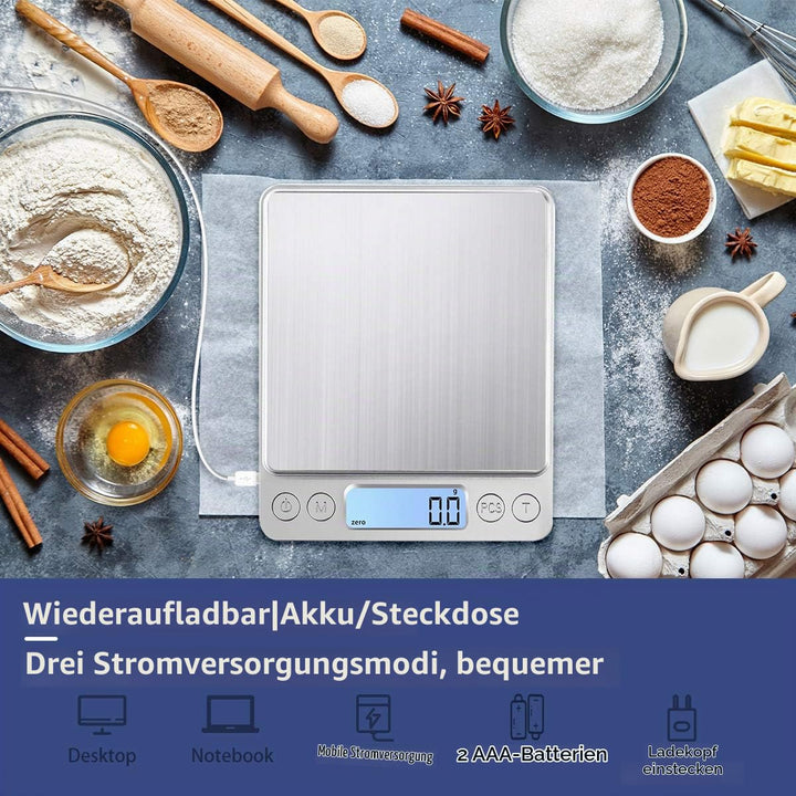 Digitale Küchenwaage USB Aufladen,3kg/0.1g Hochpräzise Digit alwaage Haushaltswaage, für backen Zuta