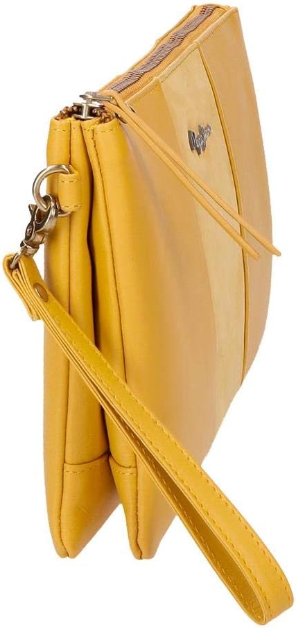 Pepe Jeans Double Brieftasche Handtasche Gelb 27x17x2 cms Leder, Handtasche Gelb