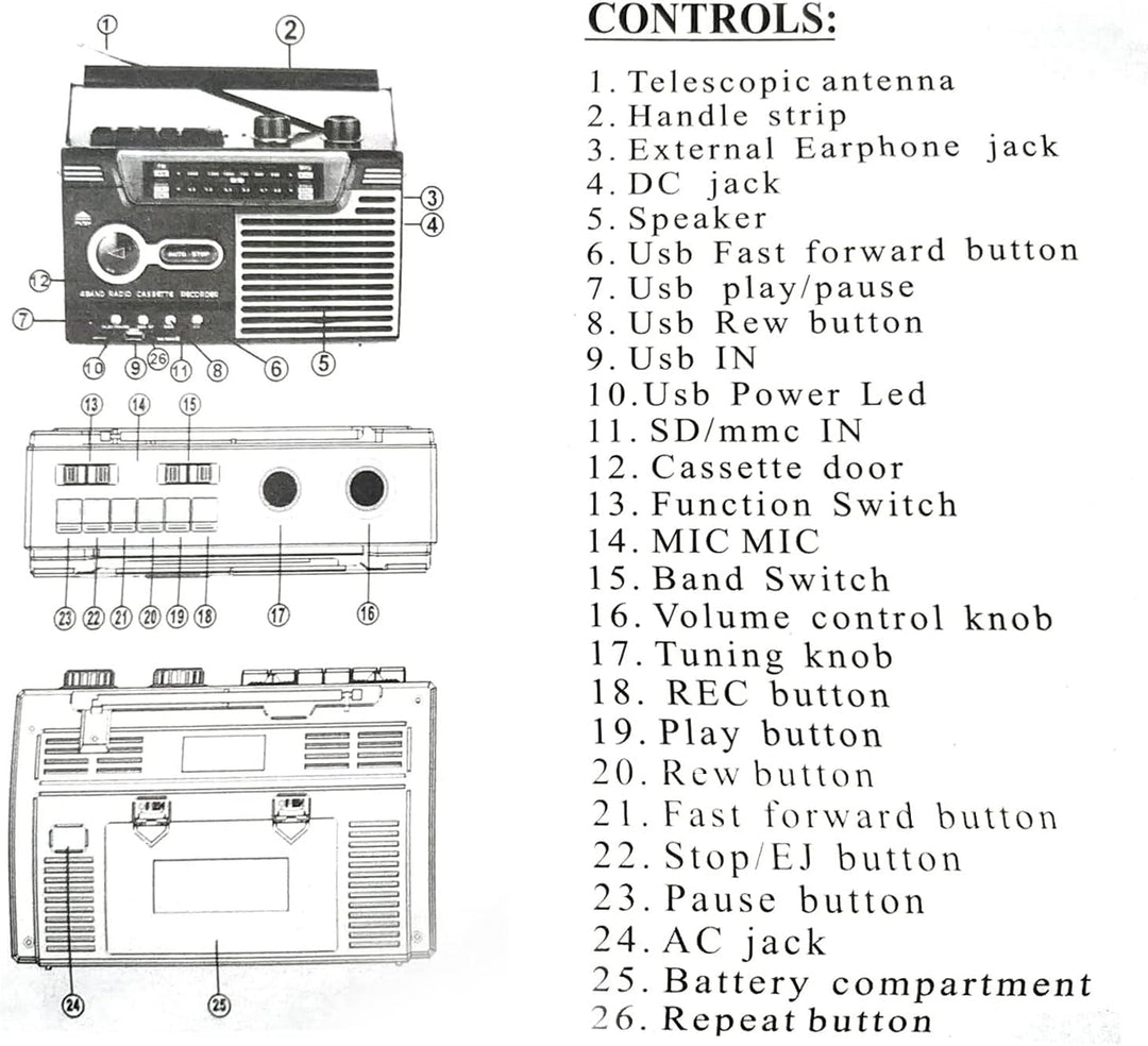 Zunate Kassettenspieler-Boombox, Tragbares AM/FM-Radio, Kassettenrekorder mit Stereolautsprecher und