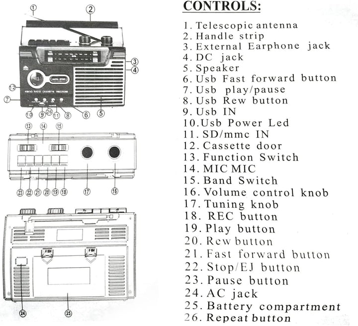 Zunate Kassettenspieler-Boombox, Tragbares AM/FM-Radio, Kassettenrekorder mit Stereolautsprecher und