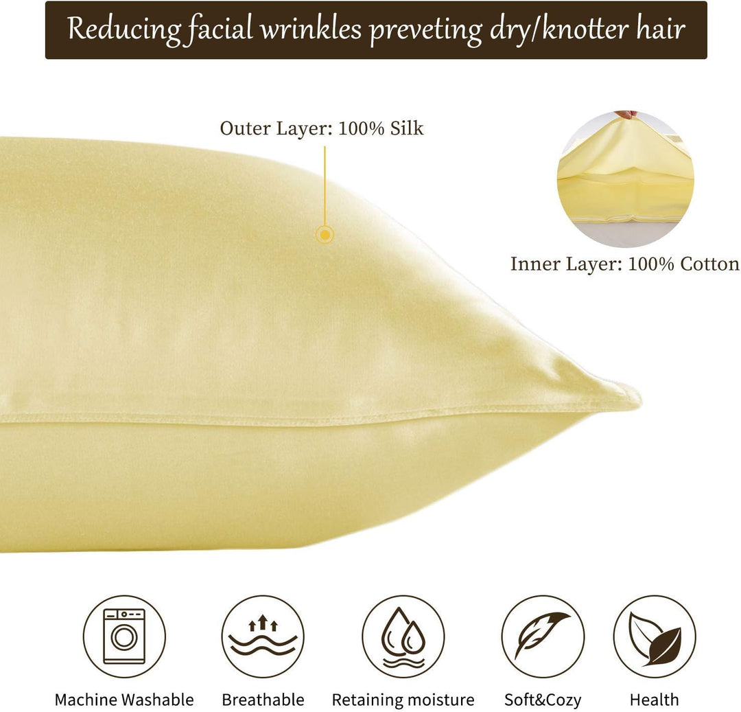 Since Silk 22 Momme Seiden Kissenbezug 2 Stücke Set, 100% Maulbeerseiden Kopfkissenbezug für Haar un