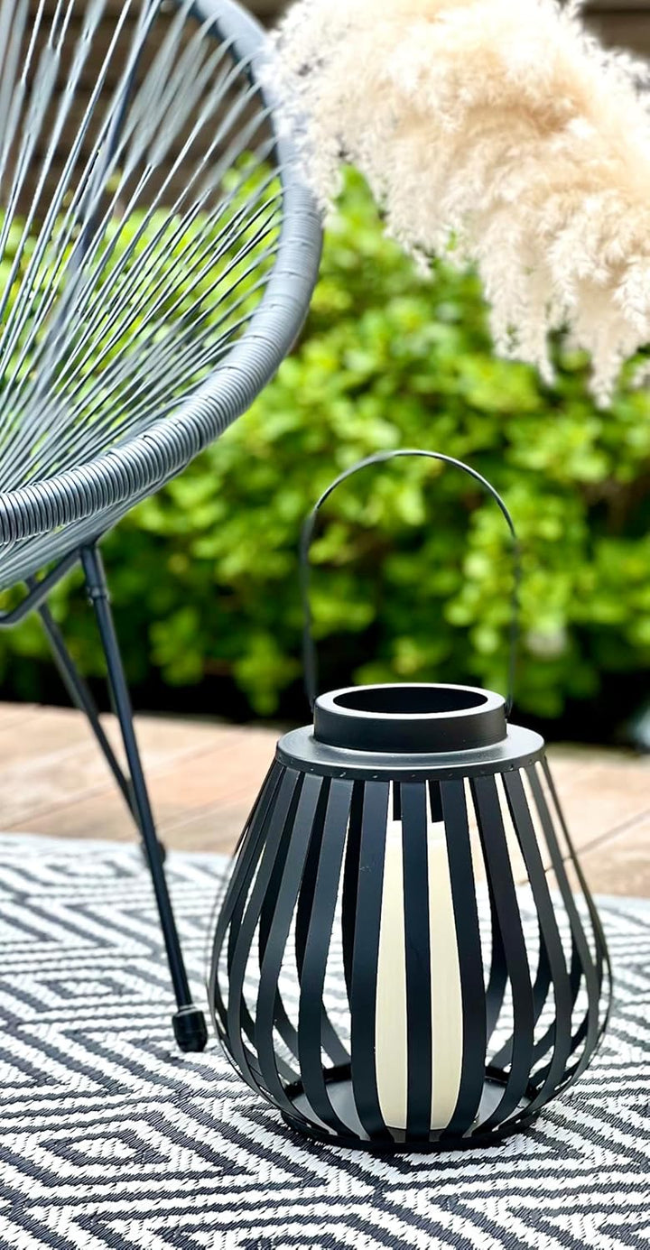 Brandsseller Windlicht 29,5 x 27,5 cm Metall mit Henkel Gitter Design Schwarz Kerzenständer Laterne