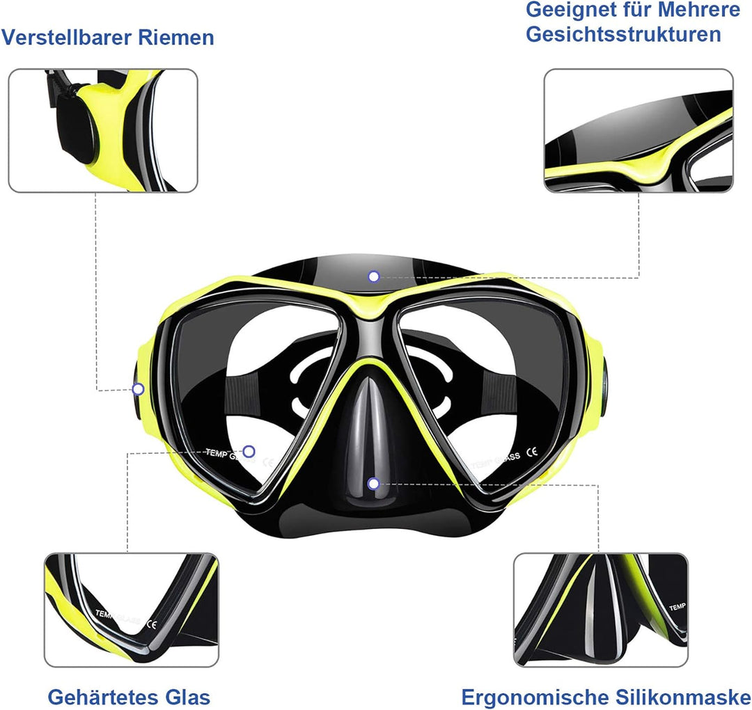 Dorlle Schnorchelset Schnorcheln Set mit Schnorchel und Taucherbrille，wasserdichte Tauchmaske Anti-F