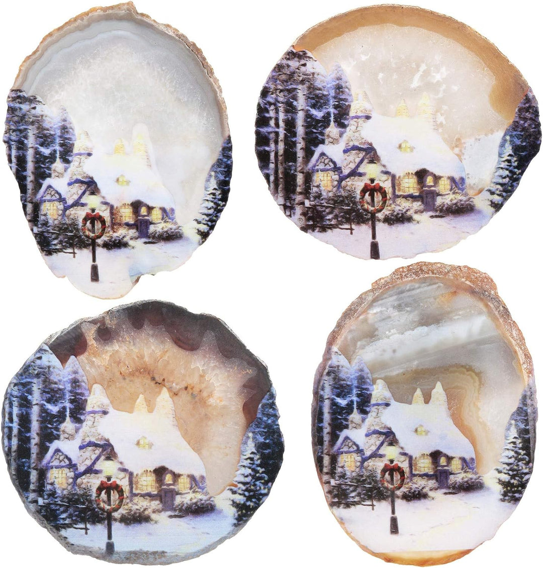 KYEYGWO Unregelmässige Achat Scheiben mit Holz Ständer, Achatscheiben Edelstein Feng Shui Desktop Or