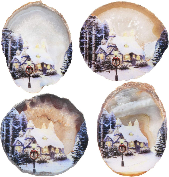 KYEYGWO Unregelmässige Achat Scheiben mit Holz Ständer, Achatscheiben Edelstein Feng Shui Desktop Or