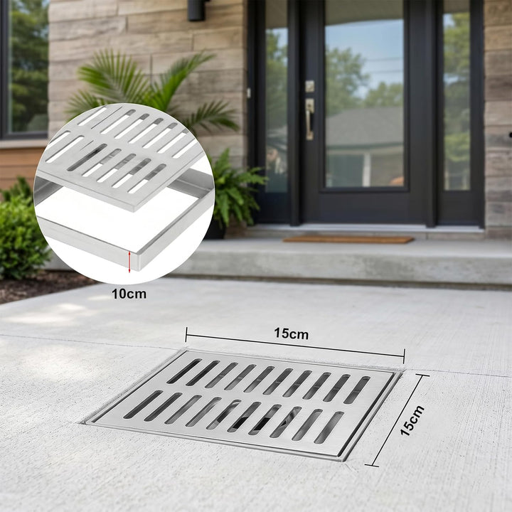 Edelstahl Bodenablauf mit Rahmen, 150 x 150 x 20mm Abflussgitter Quadratisch Rutschfeste Bodenablauf