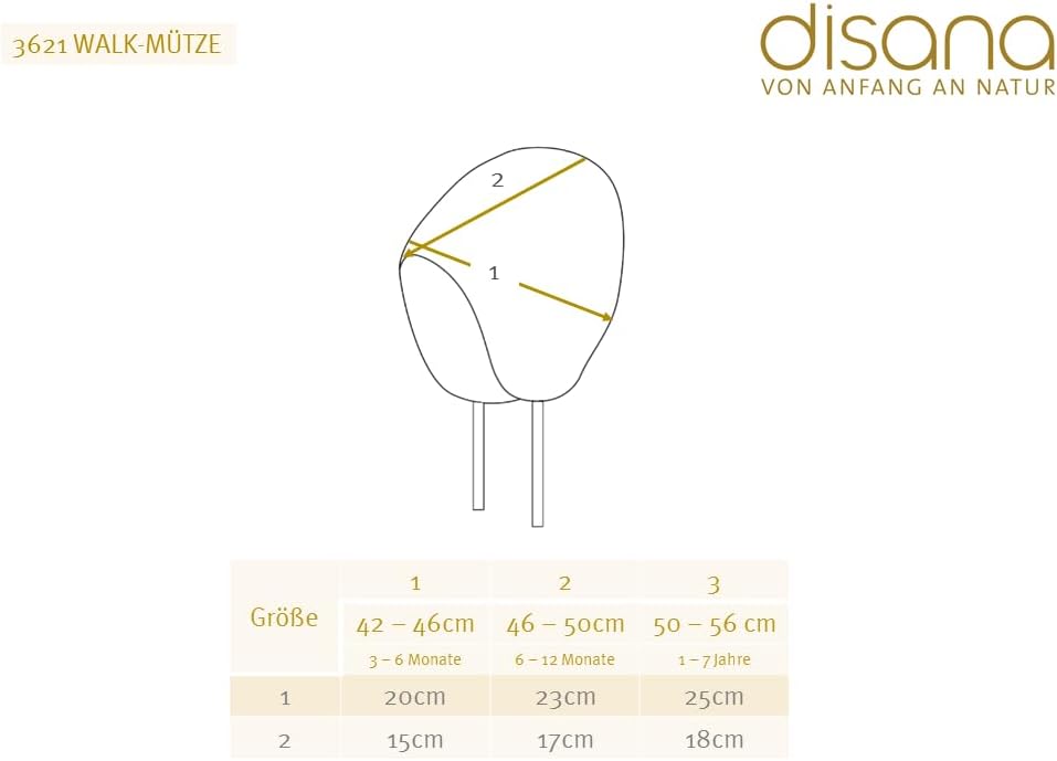 Disana Walk-MÜTZE, für warme Ohren | 100% Bio-Merinowolle GOTS, IVN Best - Futter: 100% Bio-Baumwoll