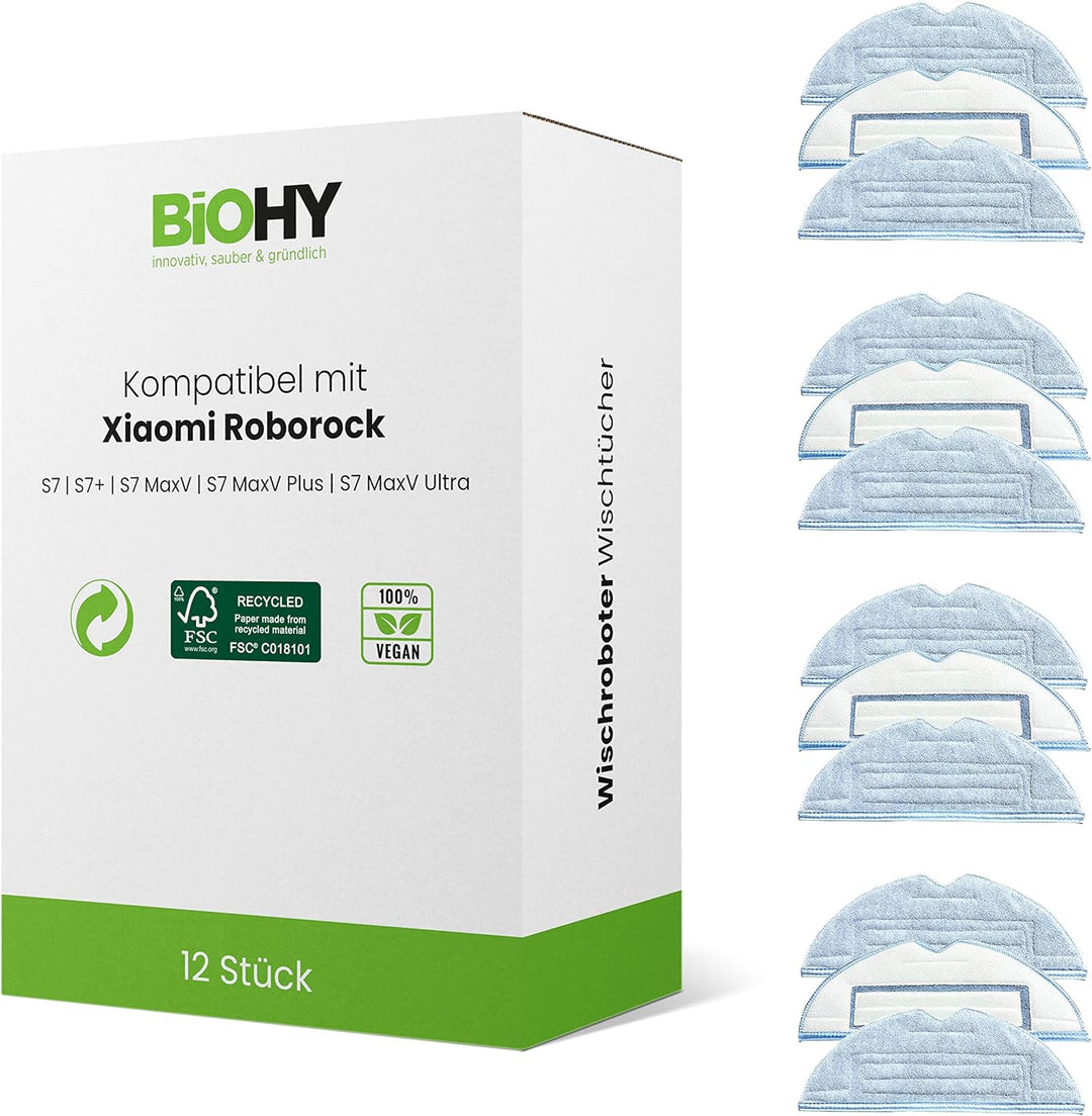 BiOHY Wischtücher Set (12er-Set) | kompatibel mit Roborock S8, S7, S7 +, MaxV Ultra, S7 Pro Ultra |