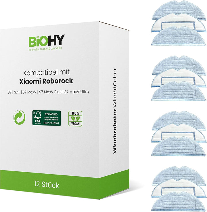 BiOHY Wischtücher Set (12er-Set) | kompatibel mit Roborock S8, S7, S7 +, MaxV Ultra, S7 Pro Ultra |