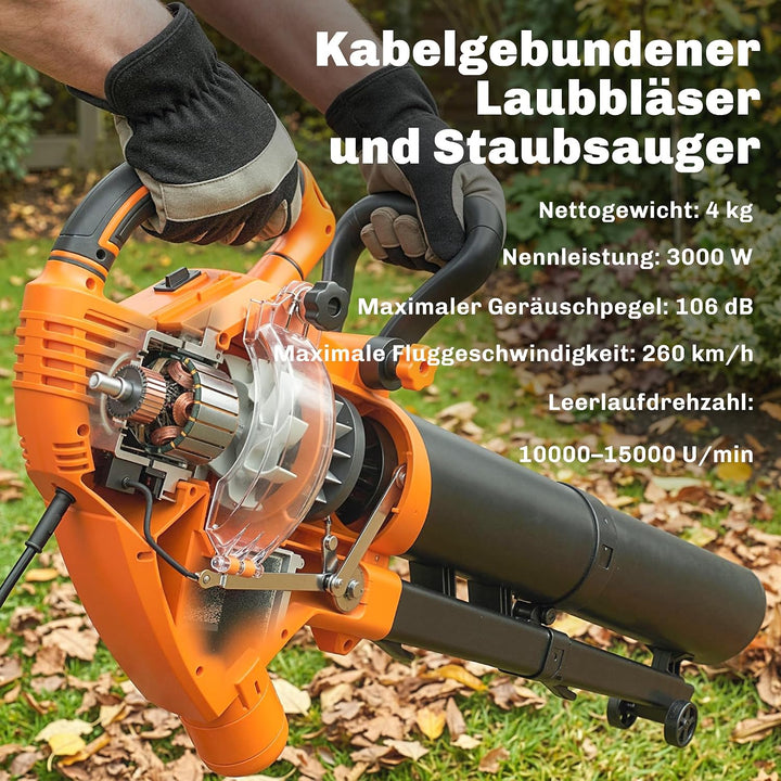 Outsunny Elektrischer Laubbläser und Staubsauger 3000W 3-in-1 Gebläse | Laubbläser und -sauger, 40L