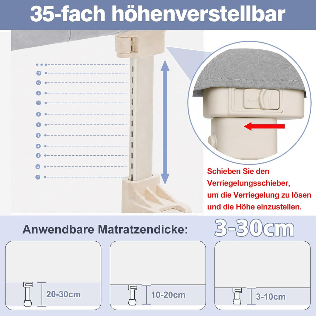 GUUSII HOME Bettgitter Rausfallschutz Boxspringbett Tragbares Bettschutzgitter Kinder Rausfallschutz