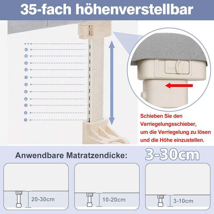 GUUSII HOME Bettgitter Rausfallschutz Boxspringbett Tragbares Bettschutzgitter Kinder Rausfallschutz