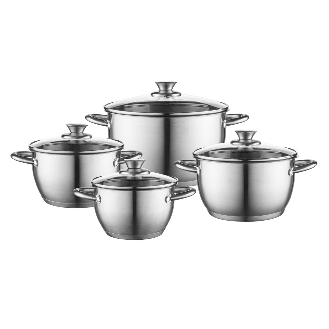FLORINA 5K6542 Henry Kochtopf Set Edelstahl 8-Teilig Induktion 4 Topfe 4 Glasdeckel Geeignet für all