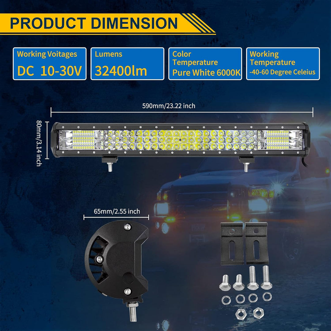 Willpower 58cm 324W LED Arbeitsscheinwerfer Bar LED Scheinwerfer 12V 24V mit Kabelbaum Flutlicht Ref
