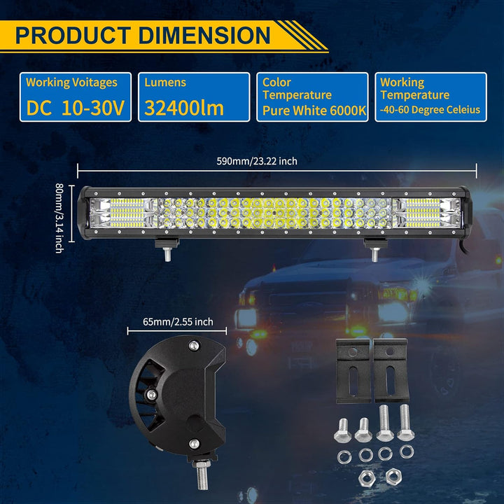 Willpower 58cm 324W LED Arbeitsscheinwerfer Bar LED Scheinwerfer 12V 24V mit Kabelbaum Flutlicht Ref