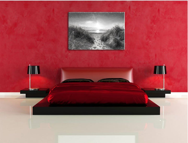 Pixxprint der Weg ins Meer Kunst / 100x70cm Leinwandbild bespannt auf Holzrahmen/Wandbild Kunstdruck